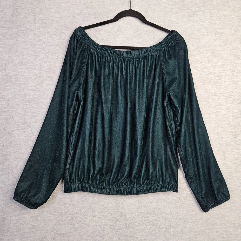 Bailey 44 Women Off Shoulder Blouse Size M Metallic Dark Green Velvet Top